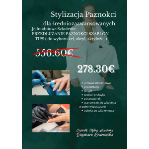 Przedłużanie paznokci szablon + tips (żel lub akrylożel, akryl) - szkolenie