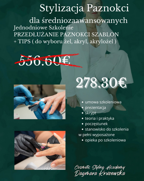 Przedłużanie paznokci szablon + tips (żel lub akrylożel, akryl) - szkolenie Przedłużanie paznokci szablon + tips (żel lub akrylożel, akryl) - szkolenie